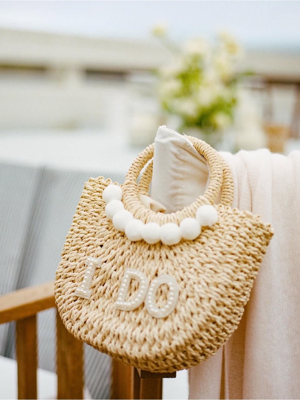 Bride I DO Straw Bag Rhinestone Lace Bow Crossbody Purse